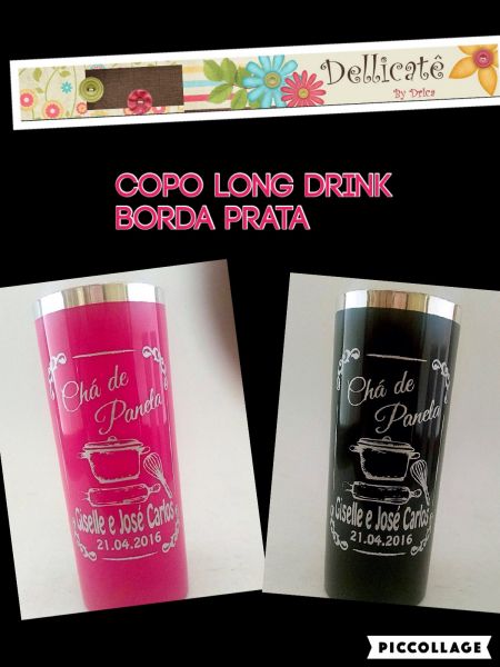 Copos long drink borda dourada chá de panela